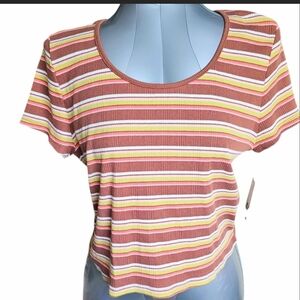 SO Orange and Pink Crop Top Fitted T-Shirt